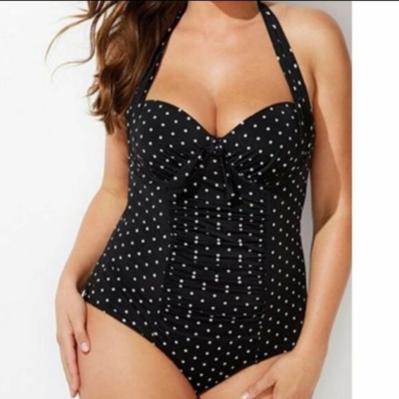 Swimsuits For All polka dot black halter one piece swimsuit size 8 - Picture 1 of 9